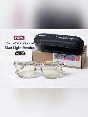 MicroVision Optical Lucinda Blue Light Readers Crystal Clear +2.50 New In Box